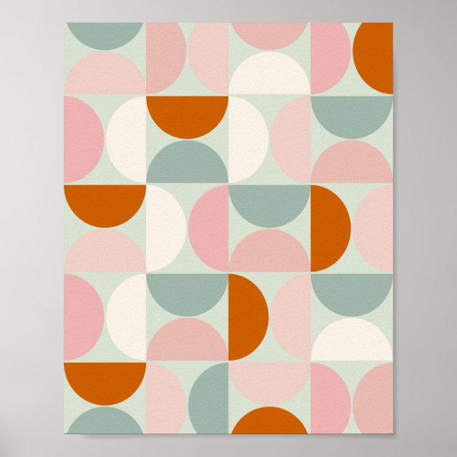 Poster Mi-siècle moderne Sage Vert Blush Orange Motif (Devant)
