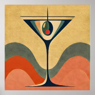 Poster Mi-siècle Moderne "vague de martini à l'olive pime
