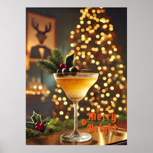 Poster Mi-Siècle Noël Joyeux & Cocktail lumineux