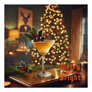 Poster Mi-Siècle Noël Joyeux & Cocktail lumineux