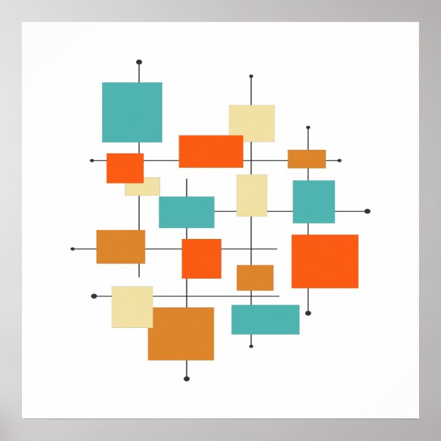 Poster Mi-siècle orange et Turquoise géométrique rétro (Devant)