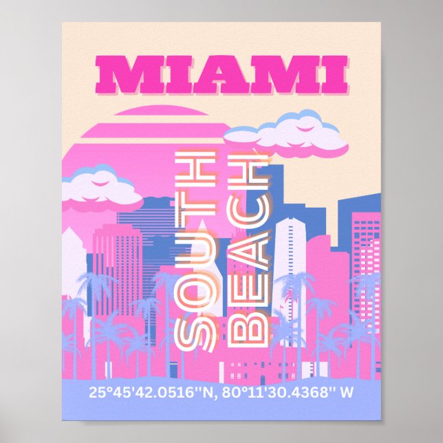 Poster Miami Beach, Art de voyage à Miami, Préparatoire (Devant)