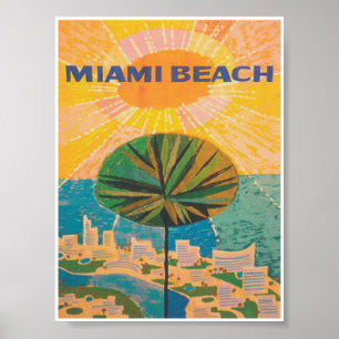 Poster Miami Beach Florida Palm Tree Retro Vintage Travel