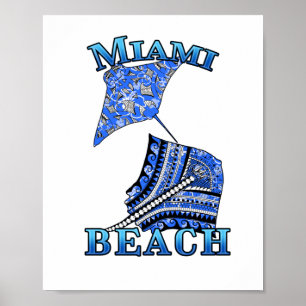 Poster Miami Beach Florida Vacation Tribal Stingray