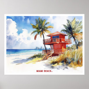 Poster Miami Beach, Floride carte postale peinture aquare