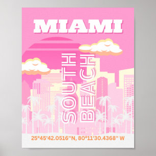 Poster Miami Beach, Miami Travel Art, Preppy, rose