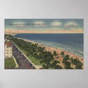 Poster Miami, FL - Ocean Drive et Lummus Park