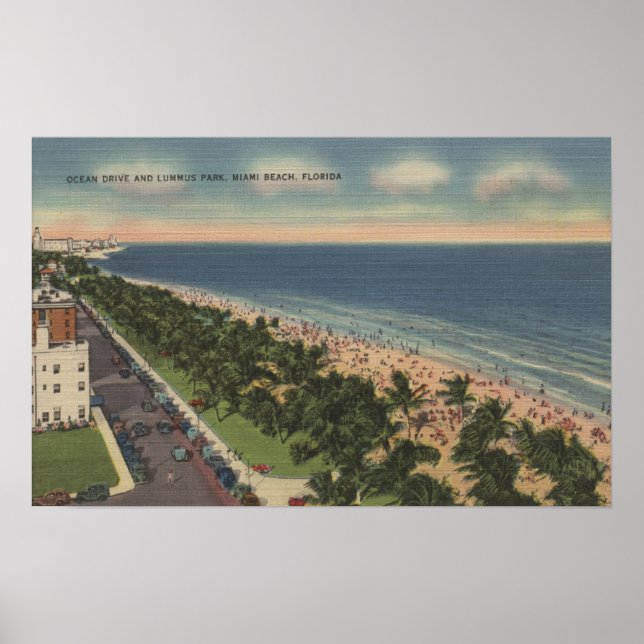 Poster Miami, FL - Ocean Drive et Lummus Park (Devant)