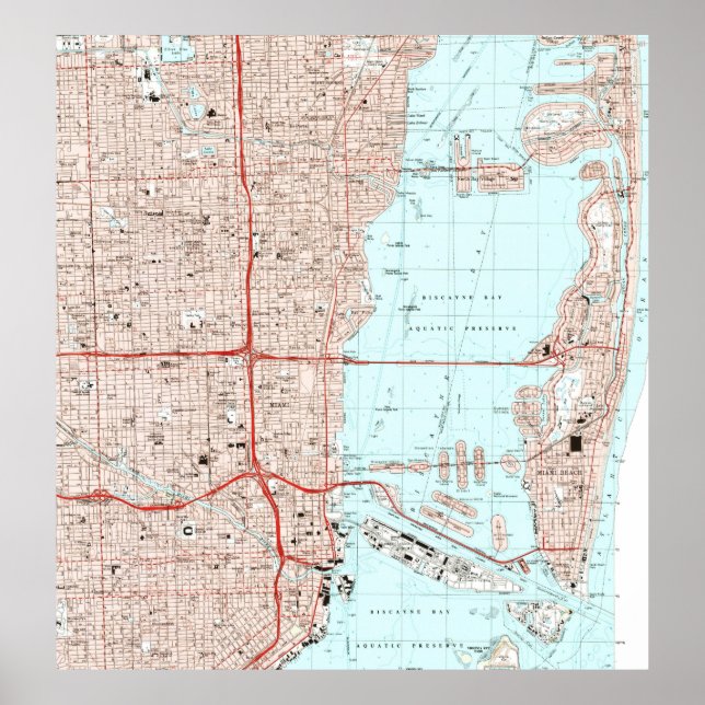 Poster Miami Florida Map (1994) (Devant)