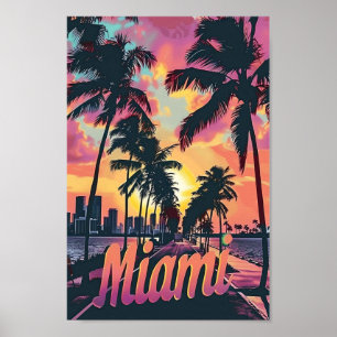 Poster Miami Florida Vintage Retro Voyage Illustration