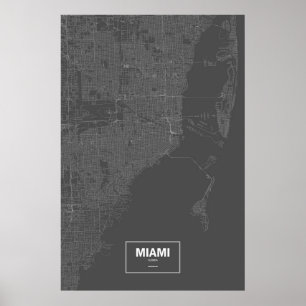 Poster Miami, Floride (blanc sur noir)