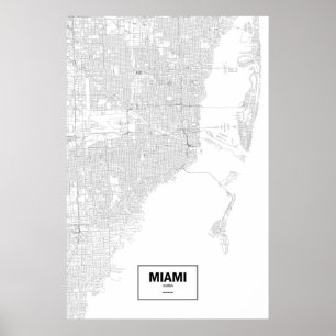 Poster Miami, Floride (noir sur blanc)