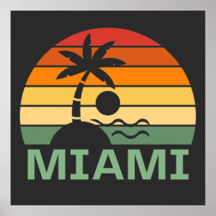 Poster Miami Floride Vintage Palm Trees Summer Beach