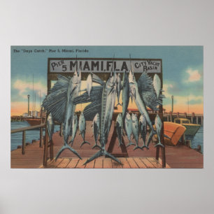 Poster Miami, Floride - Vue de la jetée 5 avec poisson ca