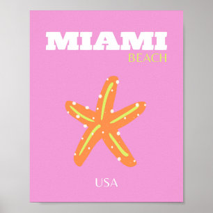 Poster Miami, Miami Beach, Floride, Preppy, Rose, Orange