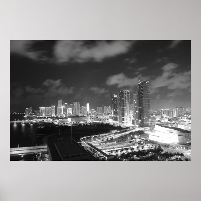 Poster Miami par nuit en noir et blanc (Devant)