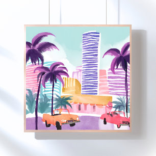 Poster Miami Pastels   Peinture aquarelle désordonnée