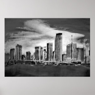 Poster Miami Skyline Charbon