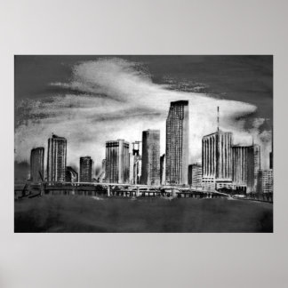 Poster Miami Skyline Charbon