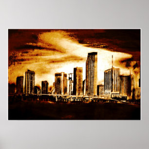 Poster Miami Skyline Charbon
