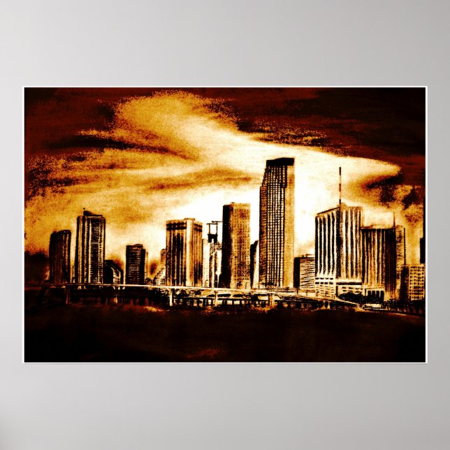 Poster Miami Skyline Charbon (Devant)
