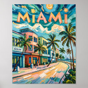 Poster Miami's Ocean Drive Art in Van Gogh's Style Travel