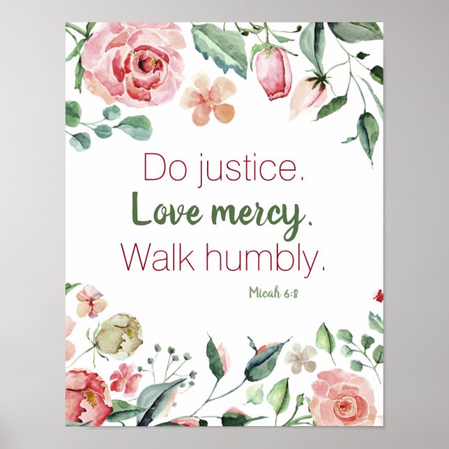 Poster Micah 6:8 Aquarelle florale rose et crème (Devant)
