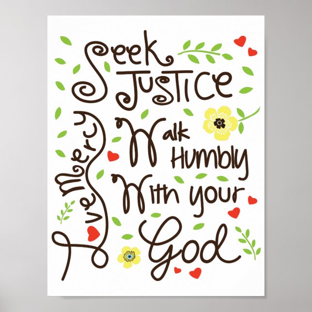 Poster Micah 6 8 Chercher Justice Amour Mercy Marcher Hum (Devant)