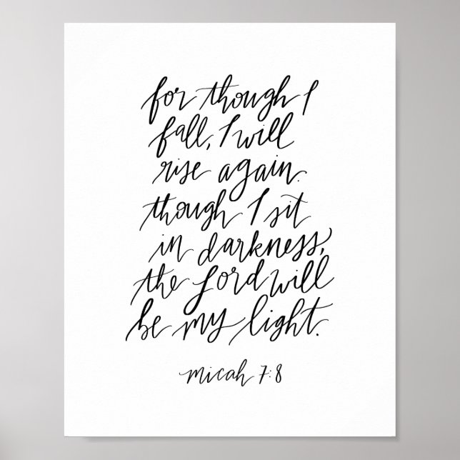 Poster Micah 7:8 Texte de la Bible manuscrit Imprimer (Devant)