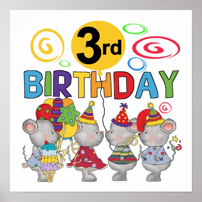 Poster Mice 3e anniversaire T-shirts et cadeaux (Devant)