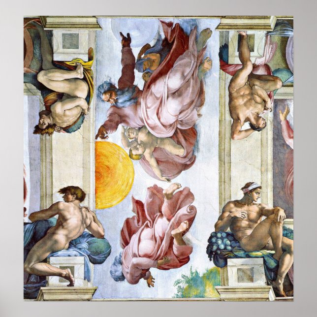 Poster Michelangelo - La création de la lune de soleil et (Devant)
