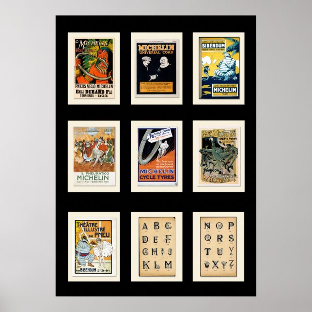 Poster Michelin Bibendum Cartes postales Vintages (Devant)