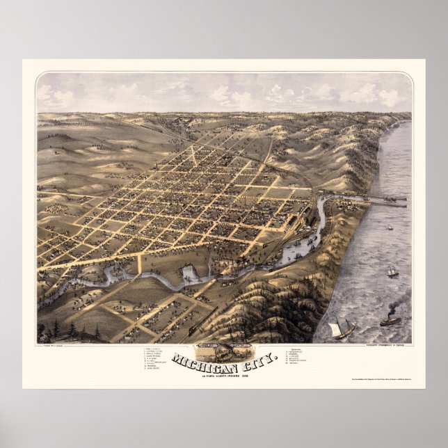 Poster Michigan City, IN Panoramic Map - 1869b (Devant)