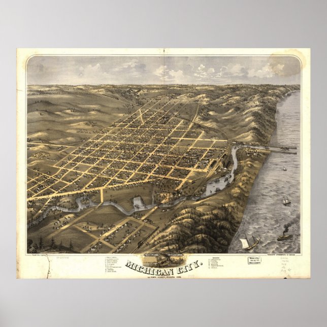 Poster Michigan City, Indiana 1869 (Devant)