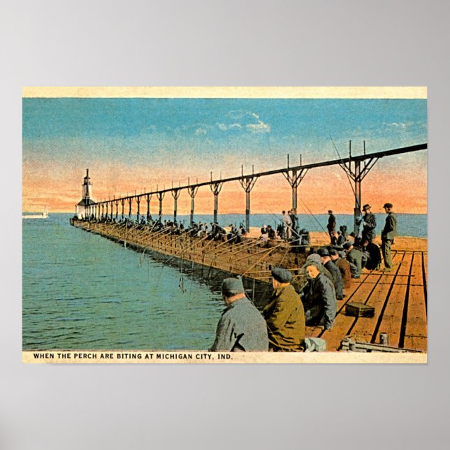 Poster Michigan City, Indiana Fishing Pier (Devant)