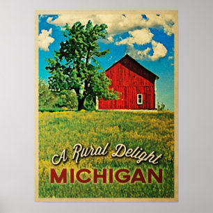 Poster Michigan Country Red Barne