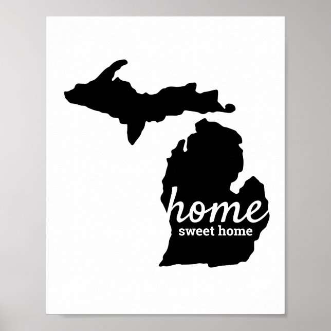 Poster Michigan Home Sweet Home Black Silhouette (Devant)