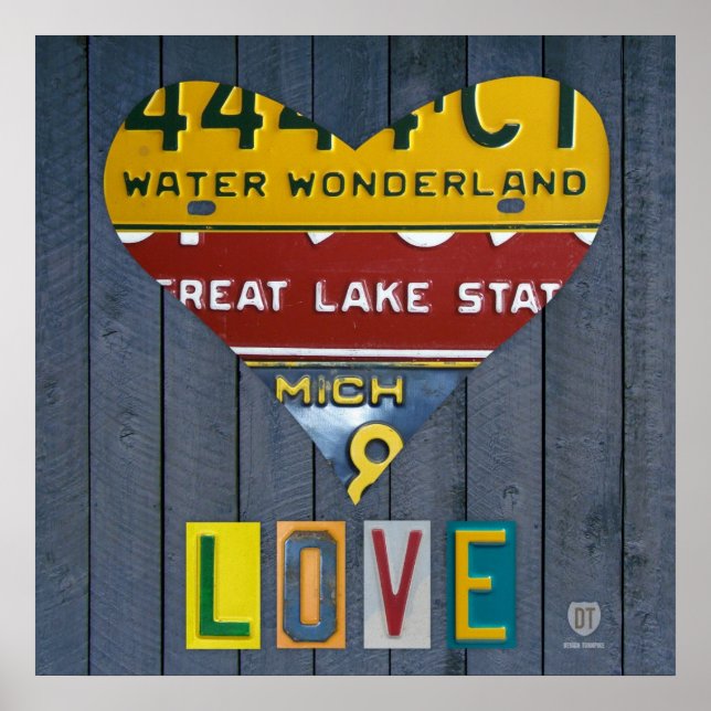Poster Michigan License Plate Love Heart Vintage Art (Devant)