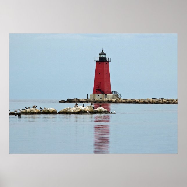 Poster Michigan Manistique Red Lighthouse Photo (Devant)