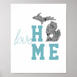 Poster Michigan Silhouette State Love Home Typographie
