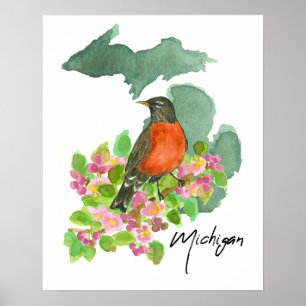 Poster Michigan State Merle américain Fleur de Pommier 