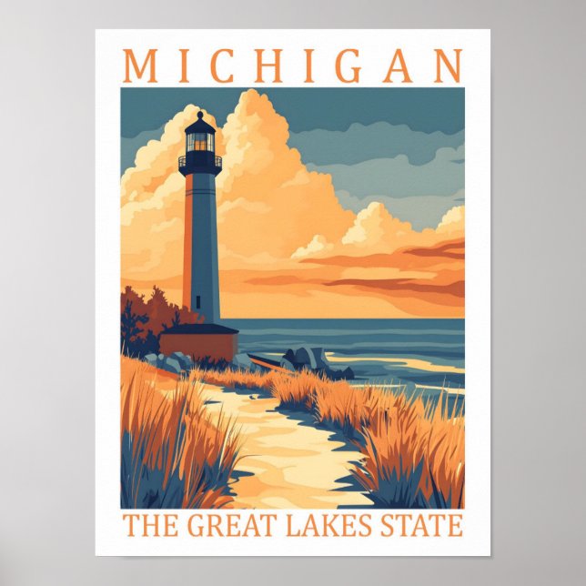 Poster Michigan the Great Lakes State USA Travel Place (Devant)