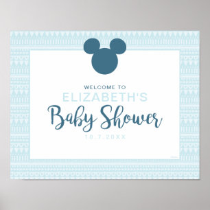 Poster Mickey Bienvenue à la Baby Shower Bleu Aztec