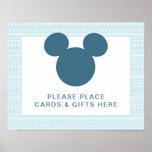 Poster Mickey Blue Aztec Baby shower Cartes & Cadeaux