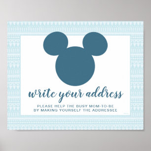 Poster Mickey Blue Aztec Baby shower Écrivez votre adre