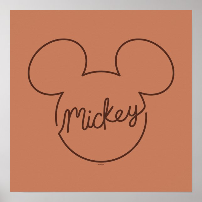 Poster Mickey Continuous Line Icon Name Graphic (Devant)