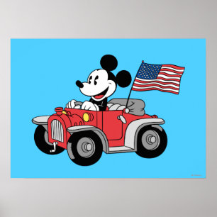 Poster Mickey férié Cabriolet rouge
