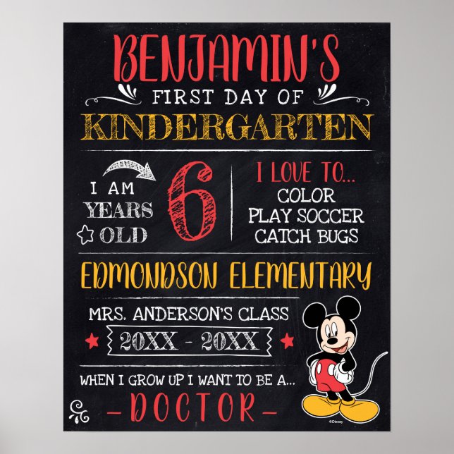 Poster Mickey Mouse | Premier ou dernier jour d'école (Devant)