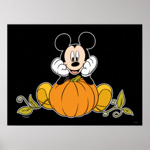 Poster Mickey Souris assise sur le Citrouille