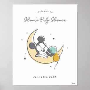 Poster Mickey Souris au-dessus du Baby shower Lune Bienve